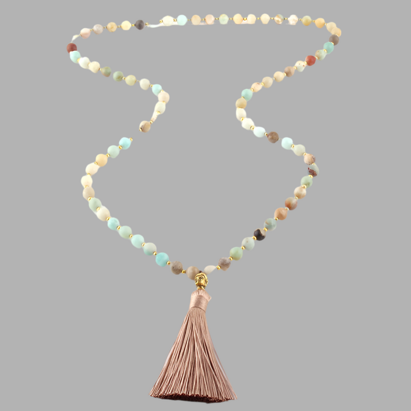 BUDDHA Amazonit Mala-Kette