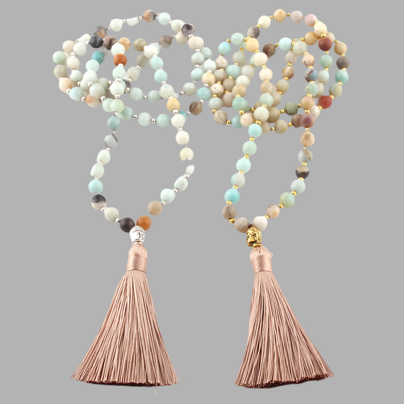 BUDDHA Amazonit Mala-Kette