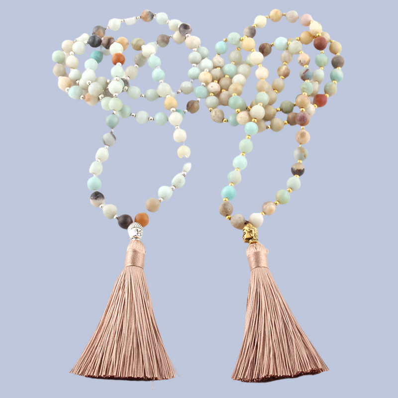 BUDDHA Amazonit Mala-Kette