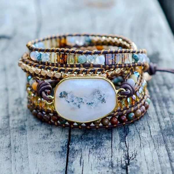 Mondschein Göttin - Achat Boho Wickelarmband